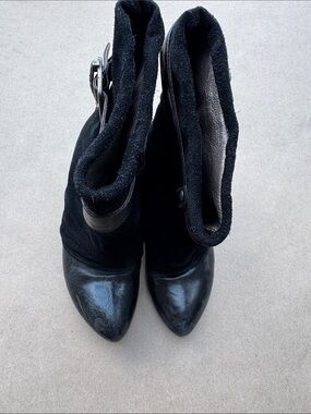 Miss Sixty Black Pointed Toe Ankle Boots with Buckle